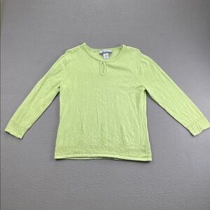 Nine & Company Silk Cotton Blend Green Knit Top Keyhole Neck Feminine Size L